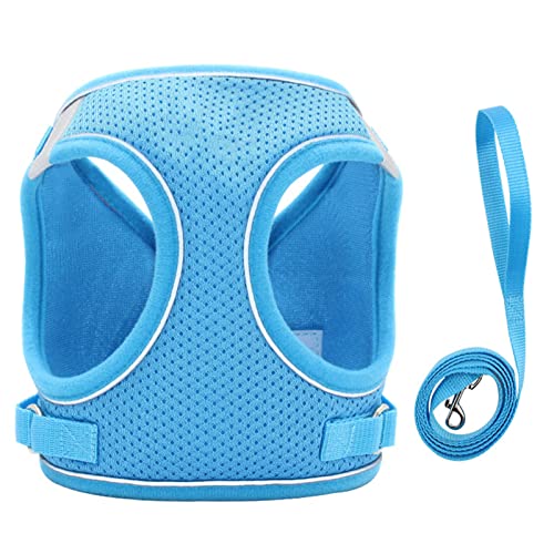 Pet Leine Harness Polyester Blau Taktisches Hundegeschirr Atmungsaktives Reflektierendes Katzenwestengeschirr mit 360 Grad Drehbarem Traktionshaken für Heimtierbedarf (M) von Tnfeeon