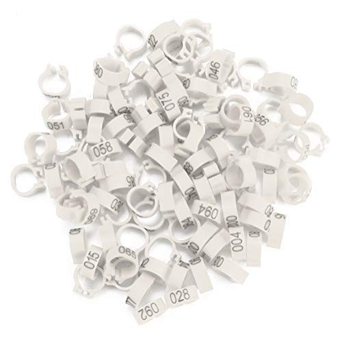 Tnfeeon 100PCS/Beutel 8MM Kunststoff-Taubenbänder Ringe, 001-100 nummerierte Kunststoff-Tauben-Vogelbeinbänder Ringe mit Nummer(Weiß) von Tnfeeon