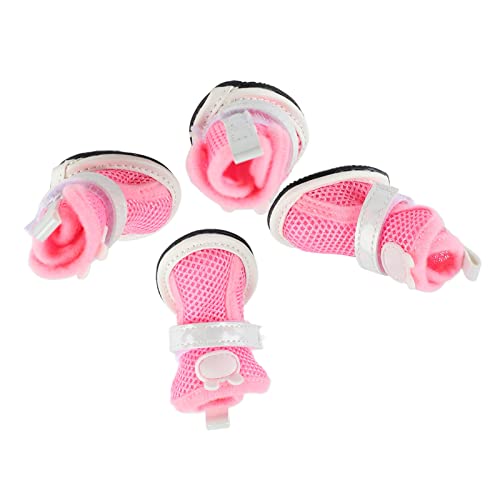 Tnfeeon 2 Stück Hunde-Mesh-Schuhe Hundestiefel Verhindern Schlupf, Atmungsaktiv, Leicht, Modisch, Welpen-Sommerstiefel für Bichon Teddy (Rosa) von Tnfeeon