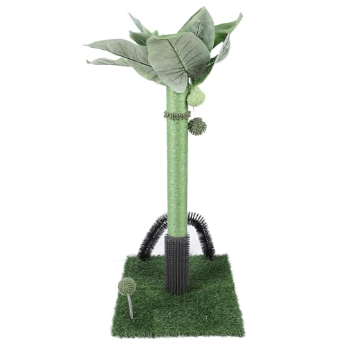 Tnfeeon 29,5 Zoll Hoher Kratzbaum für Katzen, Monstera Deliciosa, Sisal-Kratzbäume mit Selbstpflegendem Ball, Stabile Kratzbäume für Katzen Im Innenbereich (Green) von Tnfeeon