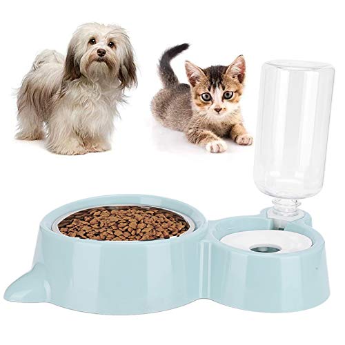 Tnfeeon Auto Auto Wasserspender, große Kapazität 2 in 1 Automatische Katze Trinkbrunnen Feeder Tiernahrungsspender Versorgung für Hundekatze(Blau) von Tnfeeon