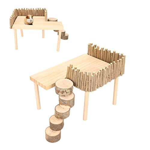 Hamster-Übungsleiter-Kletterplattform, Hamster-Kletterplattform, Naturholz, Stabiler, Multifunktionaler Hamster-Spielplatz mit Drehbarer Leiter für Kleine Haustiere von Tnfeeon