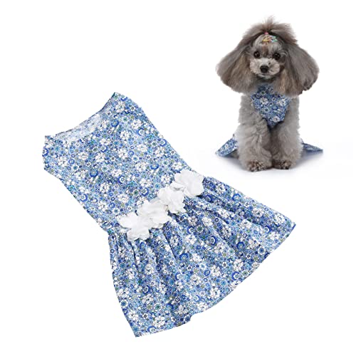 Tnfeeon Hundekleid mit Blumenmuster, Weich, Bequem, Atmungsaktiv, Süße Hündchen-Prinzessin, Kleider für Hochzeitsfeier, Hellblau (S) von Tnfeeon