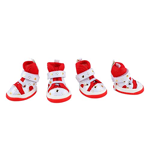 Hundestiefel Outdoor Booties mit Gummisohlen Atmungsaktive Hundeschuhe für Hot Pavement Puppy Outdoor Pfotenschützer mit Gummisohlen Zum Wandern und Laufen 4St (Rot) von Tnfeeon