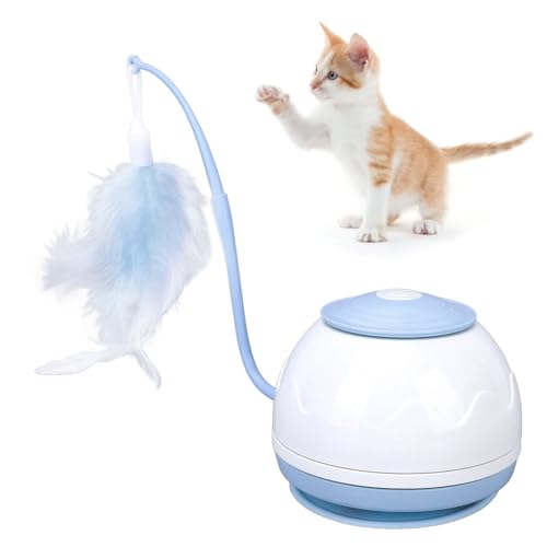 Tnfeeon Interaktives Katzenspielzeug, Automatisch Rollender -Ball mit Flauschigem Schwanz, Wiederaufladbares Katzenspielzeug für Hauskatzen, Spiel, Teasing Kitty, Langer Federstab (Blue) von Tnfeeon