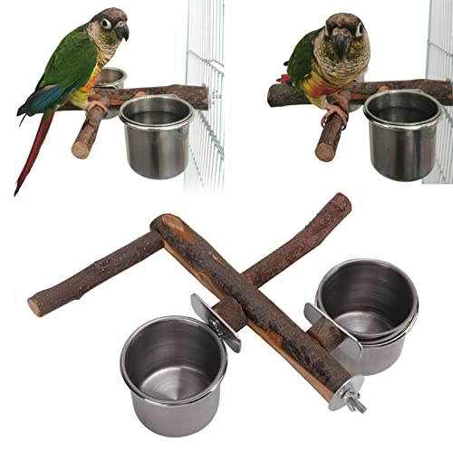 Tnfeeon Vogel-Holz-Ständer mit Edelstahl-Futternapf Futterspender-Ständer Kombinations-Vogelkäfig-Feeder-Set von Tnfeeon