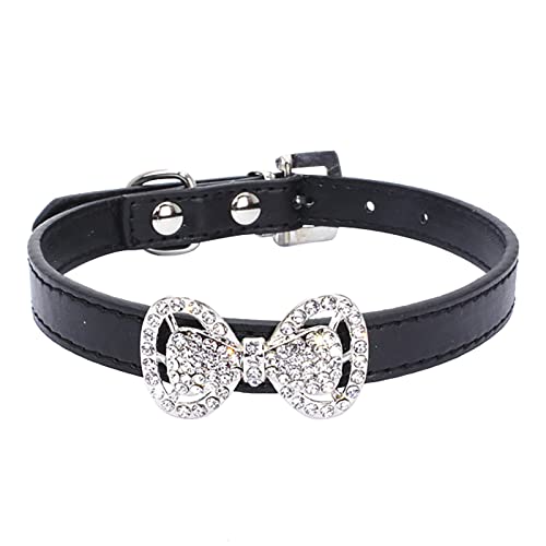 TniEWFBHSD Haustier Hund Bowknot Hund Katze Welpenhalsband Leder Haustierhalsband Gewichts Halsband Hund (Black, S) von TniEWFBHSD