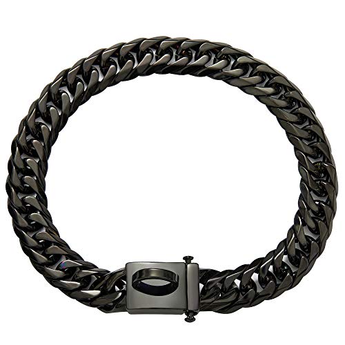 ToBeTrendy Hundehalsband, Metall mit sicherer Schnalle, hochglanzpolierter Edelstahl, kubanische Glieder, 16 mm, strapazierfähig, kaufest, Gehhalsband (schwarz, 16 mm, 40,6 cm) von ToBeTrendy