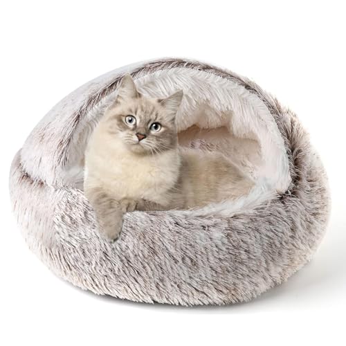 ToKinCen 50cm Cat Calming Bed,Covered Dog Bed,Plush Faux Fur Nest,Washable, Soft Plush for Cats and Small Dogs (Braun) von ToKinCen