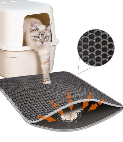 Toaren 60x40 cm Katzenklo Matte Katzenstreu Matte Katzenmatte Katzenklo, Wabenförmiges Doppellagiges Design, Wasserdicht und Urin Proof Entwurf Katzenmatte, Cat Litter Mat für Litter Catcher (Grau) von Toaren