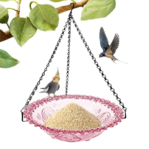 TocaFeank Garten-Vogelfutterhäuschen, Vogelbadschale - Transparentes großes Vogelfutterhaus für den Außenbereich, Vogeltränke | Vogelfutterschale mit Metallkette, wetterfeste von TocaFeank