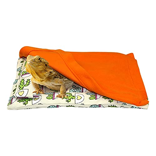 Tocwick 3 Stück Bartagamen Zubehör Decke Matte und Kissen für Leopardenmuster, Gecko, Schlafsack Chamäleons, Hamster, Kleintiere, Bettzubehör (Orange) von Tocwick