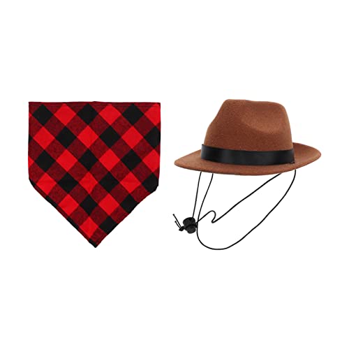 Hunde-Cowboy-Hut und Schal, Katzen-Cowboy-Hut, Dreieckiger Schal, Cowboy-Hut und Lätzchen, Verstellbares Haustier-Cowboy-Kostüm-Set Halloween-Party-Rollenspiele (braun+rotes von Todaid