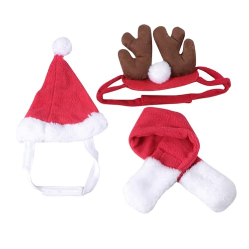 Toddmomy 3st Katzenschal Hund Weihnachtshalsband Weihnachtstierbedarf Haustier-Cosplay-kostüm Stirnband Aus Katzengeweih Hund Weihnachtsmütze Weihnachten Rentier Hund Stirnband Rot von Toddmomy