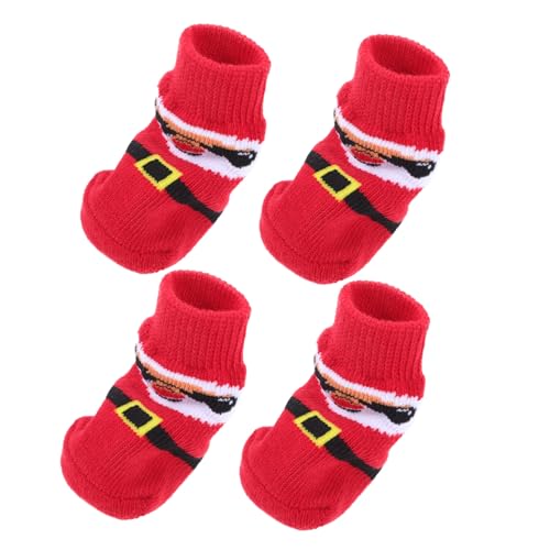 Toddmomy 4 Stück Haustier Socken Weihnachtskatzensocken Pfotenschützer Für Kleine Hunde Hundestiefel Hundebeinwärmer Hund Weihnachtshundesocken Hundesocken Für Hartholzböden Rot Polyester von Toddmomy