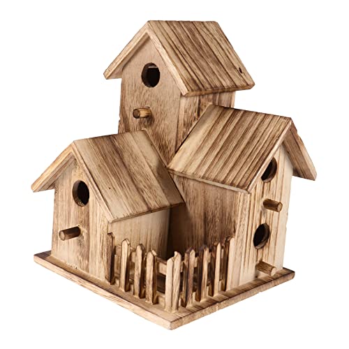 Toddmomy Kreatives Holz Vogelhaus Mit Dach Wetterfestes Vogelnest Für Garten Und Balkon Ideal Futterstation Für Wildvögel Kunsthandwerk Natürlicher Optik Große Kapazität Für von Toddmomy