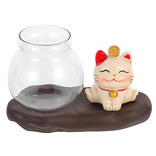 Toddmomy Lucky Cat Hydroponik Auto Hydrokultur-Vase Katzentopf Zwiebelvase Deckel Anstieg bürodeko büro Dekoration blumenarrangement zimmerpflanzen tischdeko Katzenblumenvase Bürovase Glas von Toddmomy