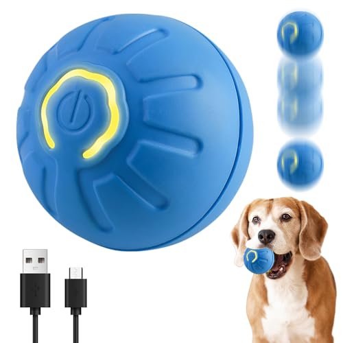 Toerjii Hundespielzeug, Interaktives Hundespielzeug Ball,Hundeball Elektrisch,Hundespielzeug Unzerstörbar,Smart Automatisch Rollender Ball für Katzen und Hunde (Blau 1) von Toerjii