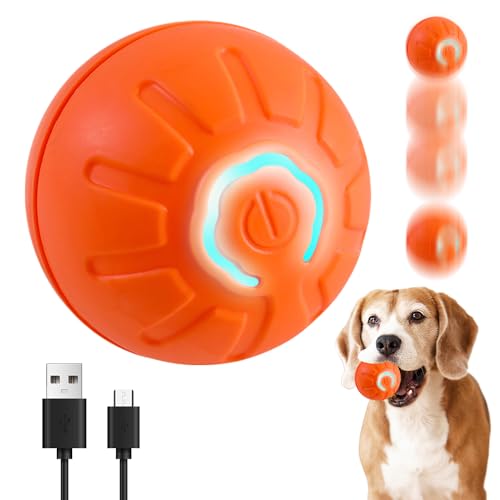 Toerjii Hundespielzeug, Interaktives Hundespielzeug Ball,Hundeball Elektrisch,Hundespielzeug Unzerstörbar,Smart Automatisch Rollender Ball für Katzen und Hunde (Orange 1) von Toerjii