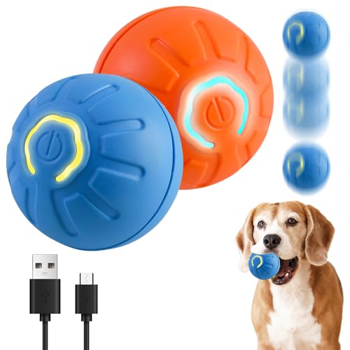 Toerjii Hundespielzeug, Interaktives Hundespielzeug Ball,Hundeball Elektrisch,Hundespielzeug Unzerstörbar,Smart Automatisch Rollender Ball für Katzen und Hunde (Orange 1,Blau 1) von Toerjii