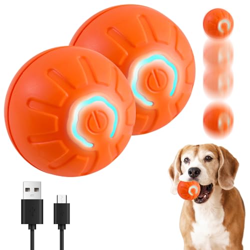 Toerjii Hundespielzeug, Interaktives Hundespielzeug Ball,Hundeball Elektrisch,Hundespielzeug Unzerstörbar,Smart Automatisch Rollender Ball für Katzen und Hunde (Orange 2) von Toerjii