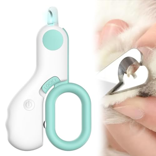 Toerjii Krallenschere Katzen mit Led-Licht,Hunde Nagelschere,Haustier Nagelknipser,für Hunde, Kaninchen,Katzen mit Spritzfest Sicherheitsschutz (Grün) von Toerjii