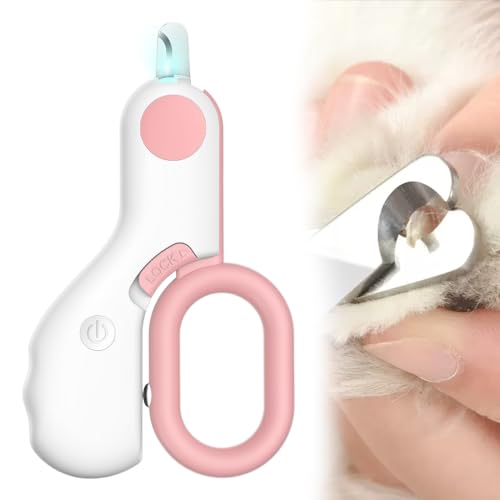 Toerjii Krallenschere Katzen mit Led-Licht,Hunde Nagelschere,Haustier Nagelknipser,für Hunde, Kaninchen,Katzen mit Spritzfest Sicherheitsschutz (Rosa) von Toerjii