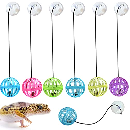 Bartagamen-Spielzeug-Glockenbälle, Reptilien-Eidechsen-Spielzeugball mit Saugnapf und Seil für Bartagamen, Eidechse, Gecko, kleine Haustiertiere, 6 Stück von Together-life