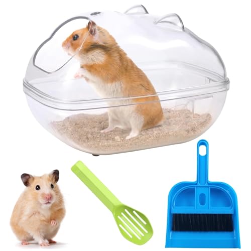 4 Stück Hamster Bad Waschraum, Hamster Sandkasten, Hamster Sand Badezimmer, Transparente Hamstertoilette, Sandbad Set für Hamster mit Reinigungssandschaufel, für Kleine Haustiere von Tokaneit