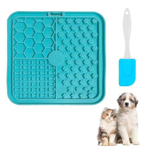 Leckmatte Hund,Schleckmatte Hund mit Saugnapf,Schleckmatte Katze,Slow Feeder Hunde Leckmatte,Premium Leck Matte mit Saugnapf,Silikon Leckkissen für Hunde,Leckpad für Hunde mit Spachtel Blau Tokaneit von Tokaneit