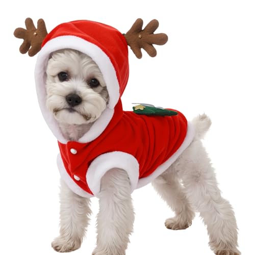 Hundekostüme Weihnachten Elchkostüm, Haustier Weihnachtskostüm, Katzen Kleidung Weihnachten, Pet Hoodies warme Hundemantel für Weihnachten Hundebekleidung Rot (L) von Tolenre