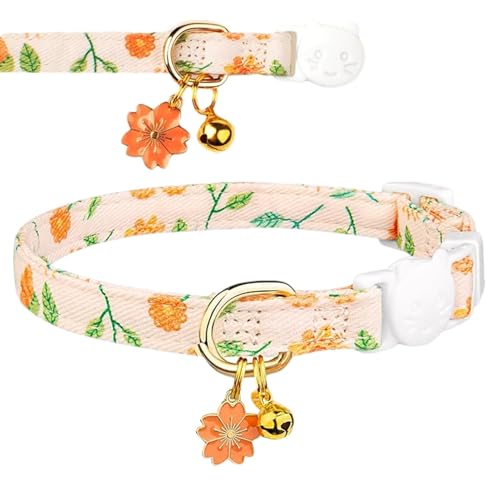 Katzenhalsbänder mit Glöckchen – Breakaway-Katzenhalsbänder | Blumen-Anhänger, Glocke, Kätzchen-Halsbänder, verstellbare Sicherheitsschnalle, Katzenhalsband, Outdoor-Haustierhalsband, Abreißhalsband von Toliya