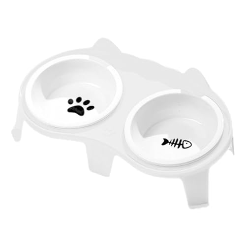 Pet Double Diner, Wasserspender für Futter und Wasser, Keramik-Katzennapf-Set, Katzenfutterschalen doppelt, erhöhte geneigte Schüssel mit Ständer, Indoor-Katzenschüssel mit Haken-Design für Haustier von Toliya