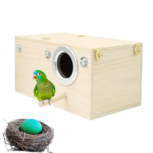 Toliya Papagei Nisthaus Holzhaus Sittich Nest Box Papagei Zuchtbox Vogelhaus Wellensittich Box für Vögel mit Sitzstange Ständer Vogelkäfig Paarungsbox für Wellensittich Finken Nymphensittiche Conure von Toliya