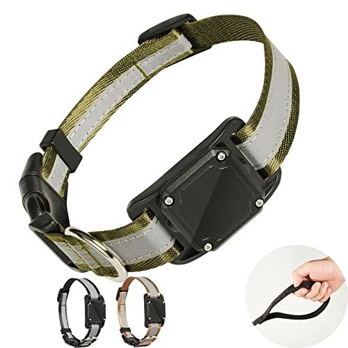 Tolopu Ultimate Reflektierendes, verstellbares Hunde-Tracker-Halsband mit AirTag-Halterung, wasserdicht, groß, Grün von Tolopu