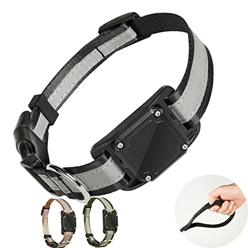 Tolopu Ultimate Reflektierendes, verstellbares Hunde-Tracker-Halsband mit AirTag-Halterung, wasserdicht, groß, Schwarz von Tolopu