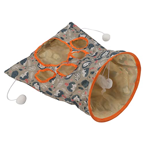 Ringpapier-Katzentunnel, Hohe Zähigkeit, Interessanter Zusammenklappbarer Ringpapier-Katzentunnel mit Plüschball, Faltbare Plüschmaus für Katzen (Blauer Igel) von Tomantery