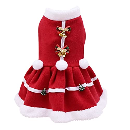 Weihnachten Hundekleid Winter Warme Hundekleidung Haustier Weihnachtskostüm Für Yorkies Kleidung Kleine Hunde Fleece Kleider (Rot XL Code) von Tomator