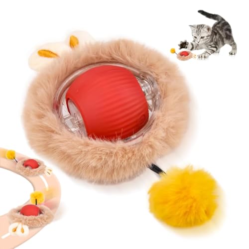 Tomedeks Katzenball elektrisch, Powe rball Katze, Crazy Ball, Katzenspielzeug Ball elektrisch, Katzenspielzeug elektrisch (Rot mit Plüsch) von Tomedeks