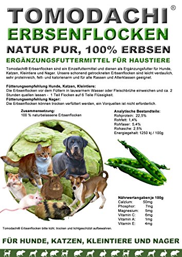 Tomodachi Erbsenflocken Erbsenflocken Nager-Snack, Nagerfutter Hamster, Meerschweinchen, Ratte, Maus, Chinchilla, Ergänzungsfutter, Proteine, Mineralien für Verdauung und Stoffwechsel, 10kg Sack von Tomodachi Erbsenflocken