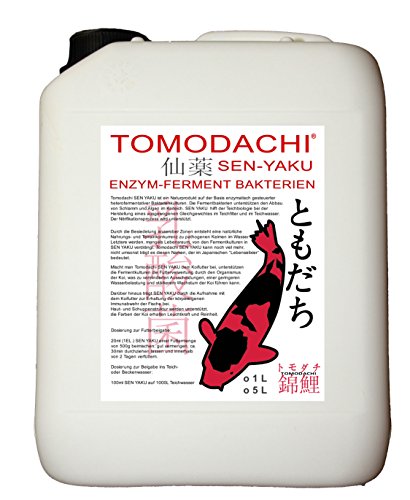 Filterbakterien, probiotische Bakterienkulturen, Milchsäurebakterien für Koi und Koiteich, unterstützt Futterverwertung, Stoffwechsel, Immunsystem, baut Algen und Schlamm im Teich ab, 5 Liter Kanister von Tomodachi
