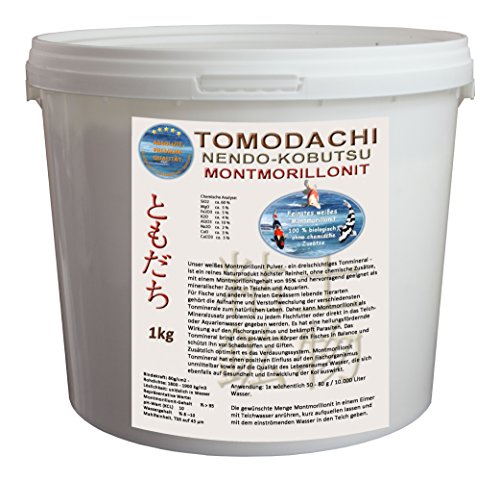 Teichmineral weißes Montmorillonit - feines Tonmineral Bentonit weiß Mineralien Spurenelemente Koiteich Aquarium pflegt und reinigt Haut und Schuppen der Fische brilliante Farben der Koi 1kg von Tomodachi Teichmineral Nendo Kobutsu