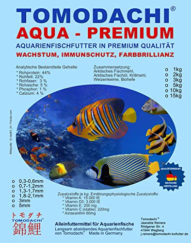 Aquarienfischfutter, Zierfischfutter, Astax Farbschutz und Immunschutz - hochverdaulich, Mega Wachstum, toller Körper, brilliante Farben, gesunde Zierfische - Premium Aquarienfutter, 0,3-0,6mm 10kg von Tomodachi