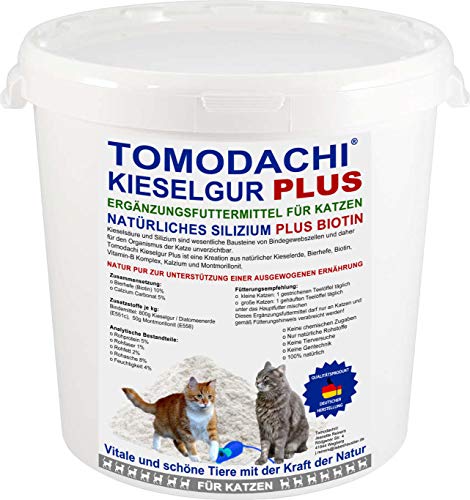 Kieselerde Plus Biotin für Katzen Naturprodukt BARF Ergänzung Katze Silizium Plus Biotin reich an natürlicher Kieselsäure, Aminosäuren, Mineralien Spurenelementen für natürlich vitale Katzen 2L Eimer von Tomodachi