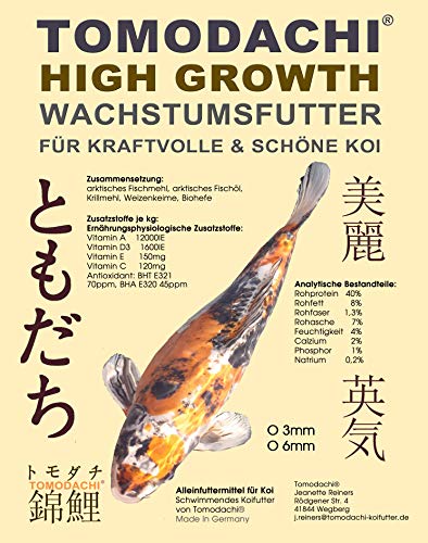 Koifutter Schwimmfutter Wachstumsfutter für Koi und Teichfische Koi-Grower leicht verdauliches Koi-Fischfutter mit arktischen Rohstoffen Tomodachi Koi-Schwimmfutter 6mm 5kg Sack von Tomodachi