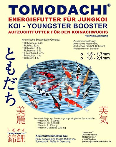 Koifutter, Wachstumsfutter Koi, Jungkoifutter, Aufzuchtfutter Tosai, Koibrutfutter Tomodachi Youngster-Booster Energiefutter für den Koinachwuchs, 1,5mm - 1,7mm 2kg von Tomodachi