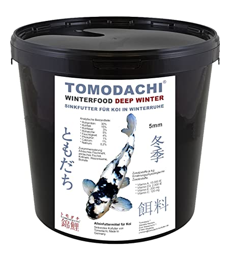 Koifutter Winterfutter Koi Sinkfutter für Koi in Winterruhe schnell sinkende energiereiche Koifutter Pellets hochverdaulich bei Kälte arktische Rohstoffe 5mm 3kg Eimer von Tomodachi