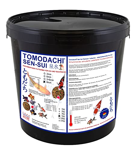 Koifutter Mix für Jumbo Koi Schwimmfutter 8mm 4farbige Koifuttermischung farbverstärkender Koimix Spirulina Astax große Fische 8mm 5kg Eimer von Tomodachi