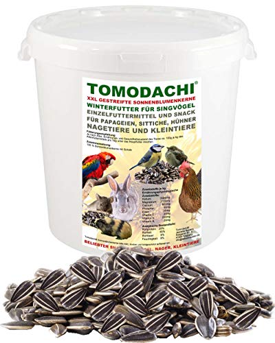 Sonnenblumenkerne extragroß Vogeldelikatesse Vogelfutter Vogelsnack Sonnenblumenkerne mit Schale gestreift Papagei Sittich 2kg Eimer von Tomodachi