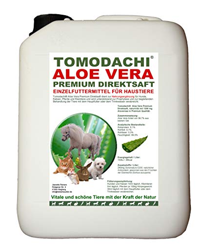 Tomodachi Aloe Vera Hund, Barf Zusatz, Nahrungsergänzung Hund, Futterzusatz, reines Naturprodukt ohne Chemie, Aloe Vera Premium Direktsaft aus dem Innengel frischer AloeVera Pflanzen 5L Kanister von Tomodachi